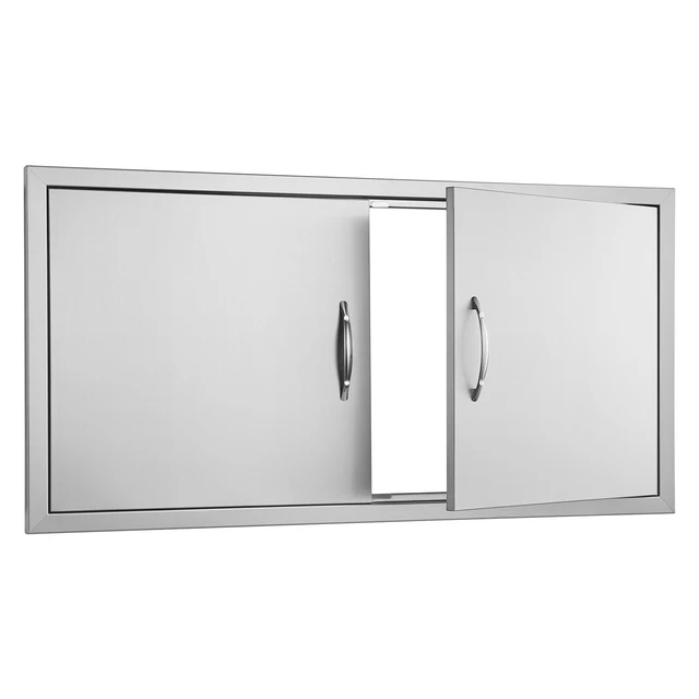 Alt view image 10 of 10 - BBQ Access Door, 42W x 21H Inch Double Outdoor Kitchen Door, Stainless Steel Flush Mount Door, Wall Vertical Door with Handles, for BBQ Island, Grilling Station, Outside Cabinet