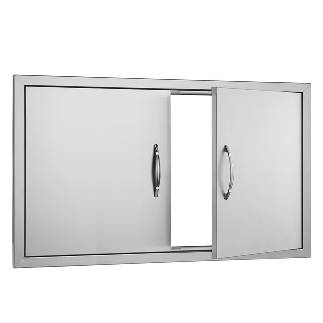 Alt view image 10 of 10 - BBQ Access Door, 36W x 21H Inch Double Outdoor Kitchen Door, Stainless Steel Flush Mount Door, Wall Vertical Door with Handles, for BBQ Island, Grilling Station, Outside Cabinet