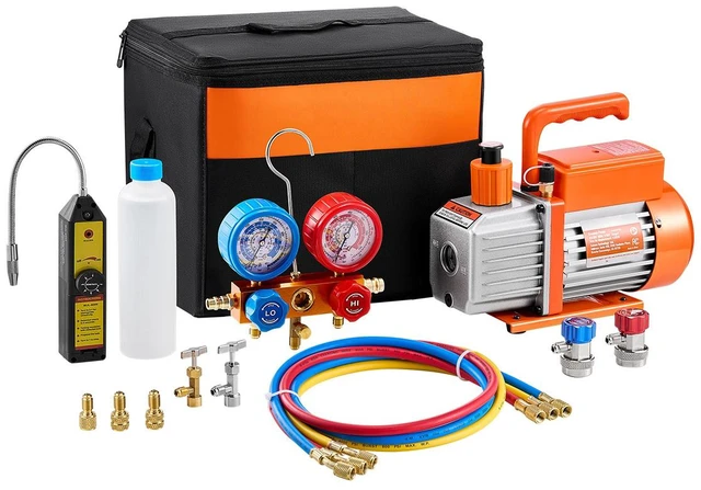 Alt view image 8 of 8 - 4.5 CFM AC Vacuum Pump and Gauge Set, Single Stage Rotary Vane HVAC Air Vacuum Pump, A/C Refrigerant Manifold Gauge Kit, with Leak Detector Hoses, for R134a, R12, R22, R502a, R410A, R404, R407C