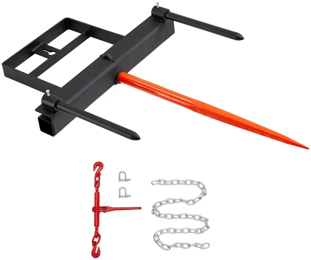 Alt view image 15 of 15 - 39" Hay Spear, Bale Spears 1600lbs Loading Capacity, Skid Steer Loader Tractor Bucket Attachment with 2pcs 17.5" Stabilizer Spears and 60" Chain, Quick Attach Spike Forks