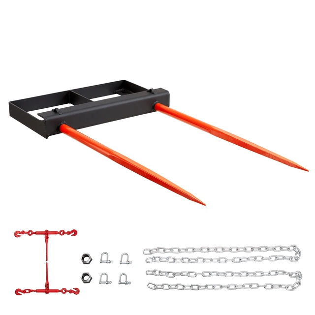 Alt view image 10 of 10 - 49" Hay Spear, Bale Spears 3000lbs Loading Capacity, Skid Steer Loader Tractor Bucket Attachment with 2pcs 17.5" Stabilizer Spears and 60" Chain, Quick Attach Spike Forks