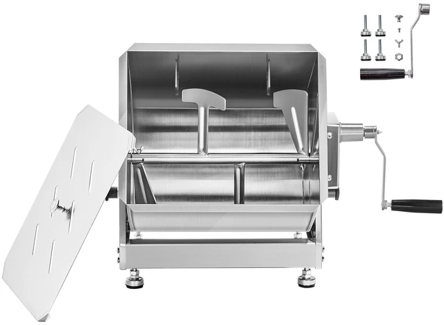 Alt view image 10 of 10 - Manual Meat Mixer, 15L Tilt Tank Meat Processing Equipment(Mixing Max 15LBS for Meat), Stainless Steel Meat Mixer, Sausage Mixer Machine with Lid Handle Gear Reducer, Ground Beef Hand Mixer