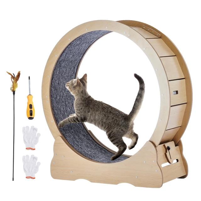 Alt view image 9 of 9 - Cat Exercise Wheel, Large Cat Treadmill Wheel for Indoor Cats, 35.8 inch Cat Running Wheel with Detachable Carpet and Cat Teaser for Running/Walking/Training, Suitable for Most Cats