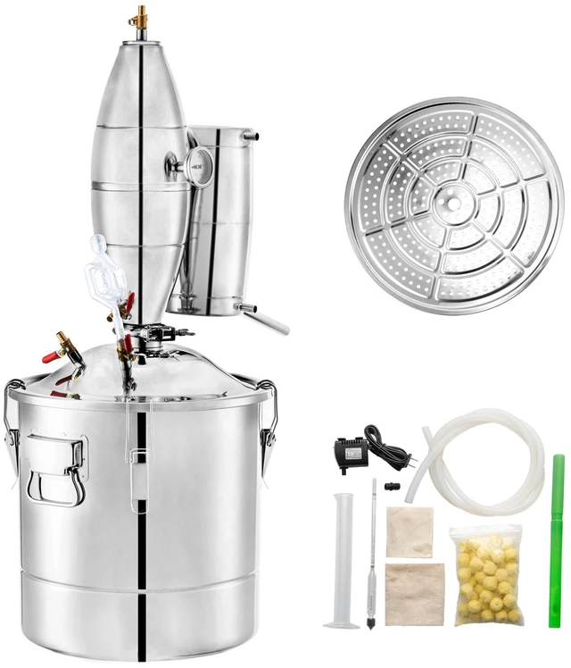 Alt view image 8 of 8 - 70L 18.5Gal Water Alcohol Distiller 304 Stainless Steel Alcohol Still Wine Making Boiler Home Kit with Thermometer for Whiskey Brandy Essential, Sliver