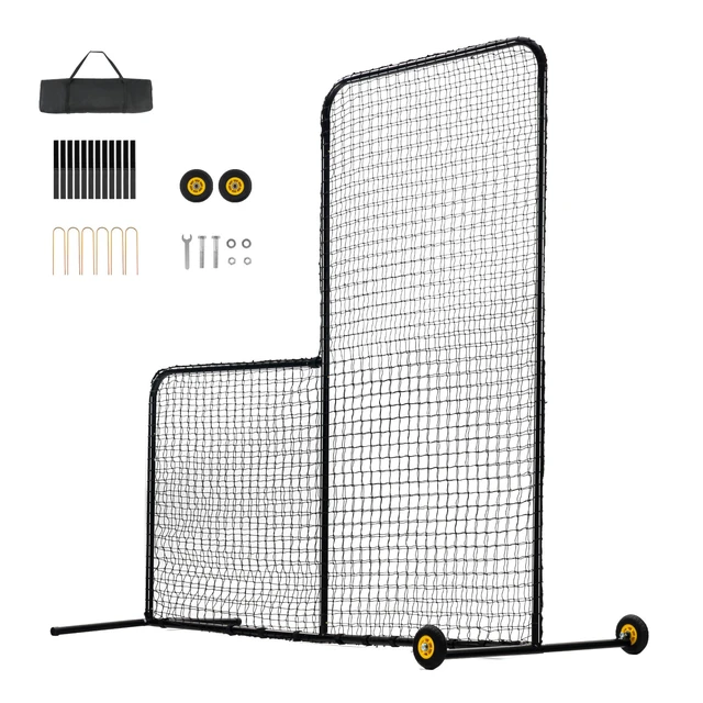 Alt view image 8 of 8 - L Screen Baseball for Batting Cage, 7x7 ft Softball Safety Screen, Body Protector Portable Batting Screen with Carry Bag, Wheels, Ground Stakes, Heavy Duty Pitching Net for Pitchers Protection
