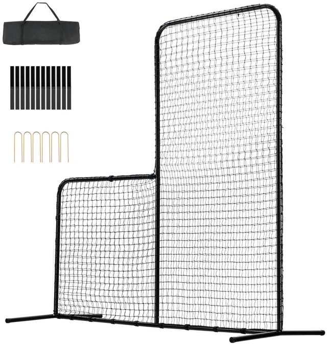 Alt view image 8 of 8 - L Screen Baseball for Batting Cage, 7x7 ft Baseball Softball Safety Screen, Body Protector Portable Batting Screen with Carry Bag & Ground Stakes, Heavy Duty Pitching Net for Pitchers Protection