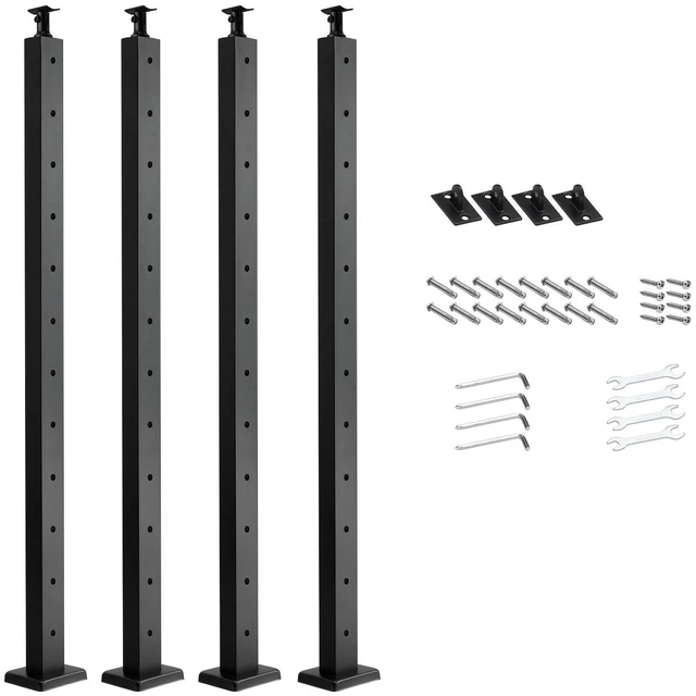 Alt view image 8 of 8 - VEVOR 4-Pack Cable Railing Post, 42x2x2 In Horizontal-Hole Deck Railing Post with Pre-Drilled Holes, Stainless Steel Cable Rail Post with Horizontal and Curved Bracket, Black, 4JZLGZXHS106URZU0001V0
