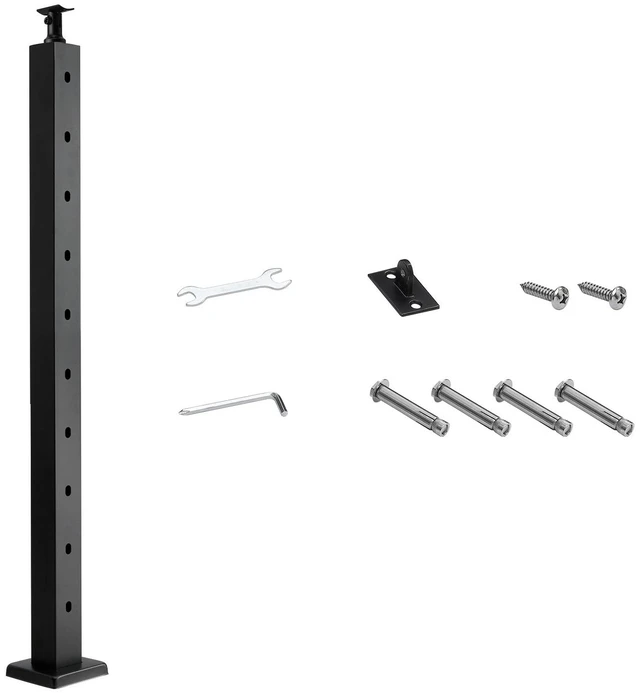 Alt view image 8 of 8 - VEVOR Cable Railing Post, 36x2x2 Inch Stair Railing Post, with Pre-Drilled 30° Angled Holes, Stainless Steel Cable Rail Post with Horizontal and Curved Bracket, 1-Pack, Black, 1JZLGZXHS914YIVIS001V0