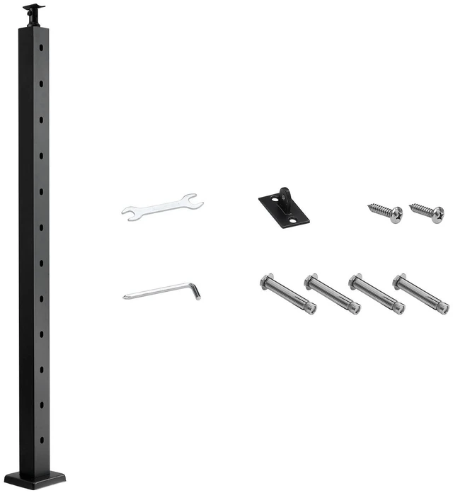 Alt view image 8 of 8 - VEVOR Cable Railing Post, 42x2x2 Inch Stair Railing Post, with Pre-Drilled 30° Angled Holes, Stainless Steel Cable Rail Post with Horizontal and Curved Bracket, 1-Pack, Black, 1JZLGZXHS106W3XAA001V0