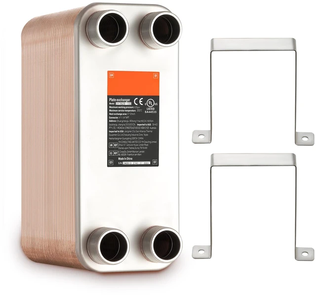 Alt view image 11 of 11 - Heat Exchanger, 5"x 12" 80 Plates Brazed Plate Heat Exchanger, Copper/316L Stainless Steel Water To Water Heat Exchanger For Floor Heating, Water Heating, Snow Melting, Beer Cooling