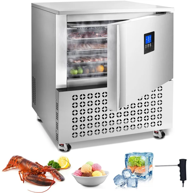 Alt view image 8 of 8 - Commercial Blast Freezer, 114 L / 4 Cu.ft Blast Chiller with 5 Trays, Blast Chiller Freezer Chest with 4 Freezing Modes, Stainless Steel Food Blast Freezer with Casters for Restaurant, Seafood