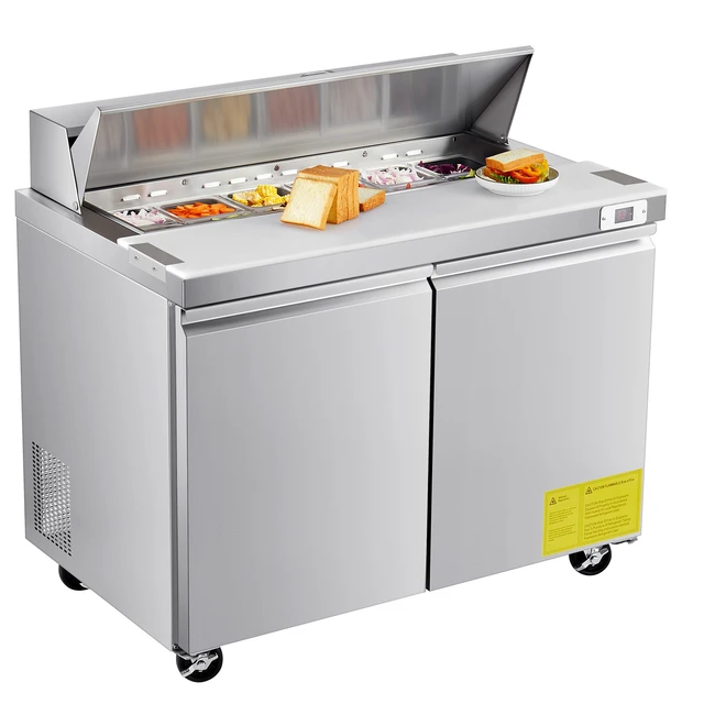 Alt view image 8 of 8 - 48"W Commercial Refrigerator, 12.5 Cu. Ft Sandwich Prep Refrigerated Table, Mega Top Food Prep Fridge with 12 Pans and Cutting Board, Stainless Steel Salad Prep Cooler for Restaurant, Food Truck