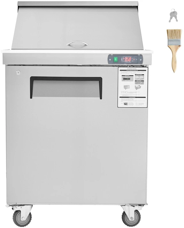 Alt view image 8 of 8 - 28" Commercial Refrigerator Sandwich & Salad Prep Table, 7.4 Cu. Ft Stainless Steel Refrigerated Food Prep Station with 12 Pans, Cut Board, Frost Free Refrigerator with Lock for Restaurant