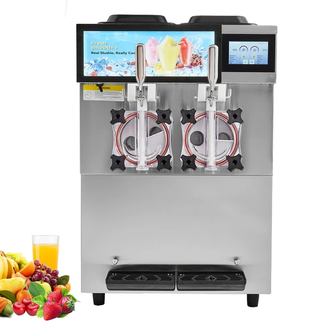 Alt view image 8 of 8 - Commercial Slushy Machine, 2 x 12L / 3.17 Gal Double Tanks, Cool and Freeze Modes, Stainless Steel Margarita Smoothie Frozen Drink Maker, Slushie Machine for Party Cafes Restaurants Bars Home
