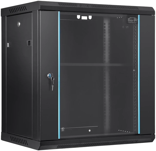 Alt view image 18 of 18 - 12U Wall-Mounted Server Network Cabinet, 15.5'' Depth, Secure Rack Enclosure, Supports up to 200 lbs, Lockable Glass Door & Sides, Ideal for IT & A/V Gear