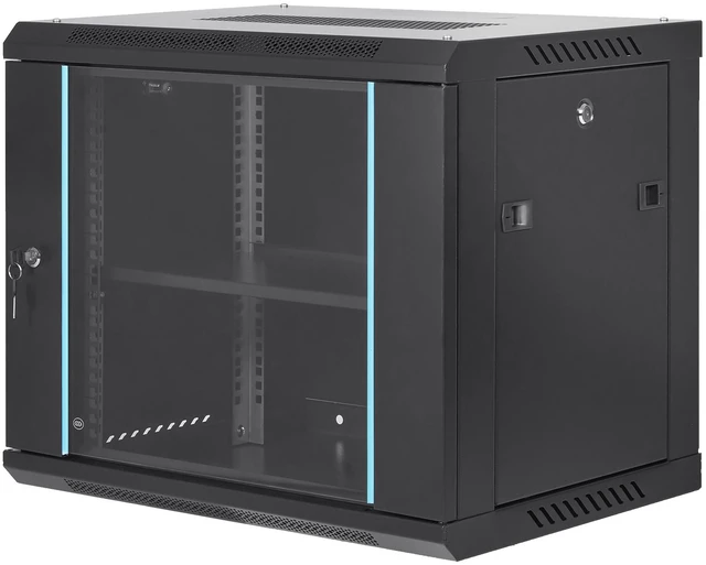Alt view image 18 of 18 - 9U Wall-Mounted Server Network Cabinet, 15.5'' Depth, Secure Rack Enclosure, Supports up to 200 lbs, Features Lockable Glass Door and Side Panels, Ideal for IT and A/V Gear