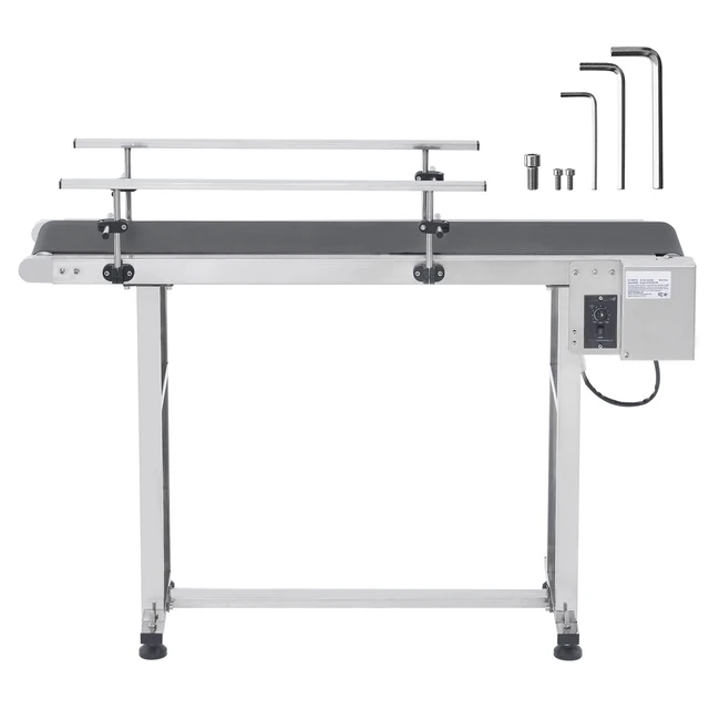 Alt view image 15 of 15 - Belt Conveyor, 47 x 7.8 inch Conveyor Table, Heavy Duty Stainless Steel Motorized Belt Conveyor for Inkjet Coding Applications Powered PVC Belt Anti-Static Adjustable Speed (Double Guardrail)