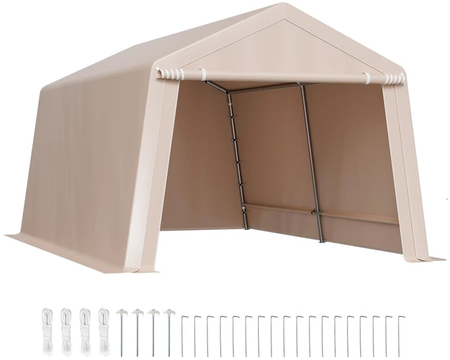 Alt view image 8 of 8 - Outdoor Storage Shed, 10 x 15 ft Portable Storage Tent with Roll-up Door, Waterproof Canopy Shed Shelter, Heavy Duty Frame, Patio Garage Carport for Motorcycle, Lawn Mower, Bike, Beige