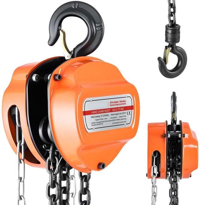Alt view image 9 of 9 - Hand Chain Hoist, 1 Ton 2200 lbs Capacity, Manual Chain Block with Upgrade G80 Galvanized Chain, 20 ft Lifting Height, Heavy Duty Pulley Hoist for Garage Warehouse Automotive Machinery, Orange