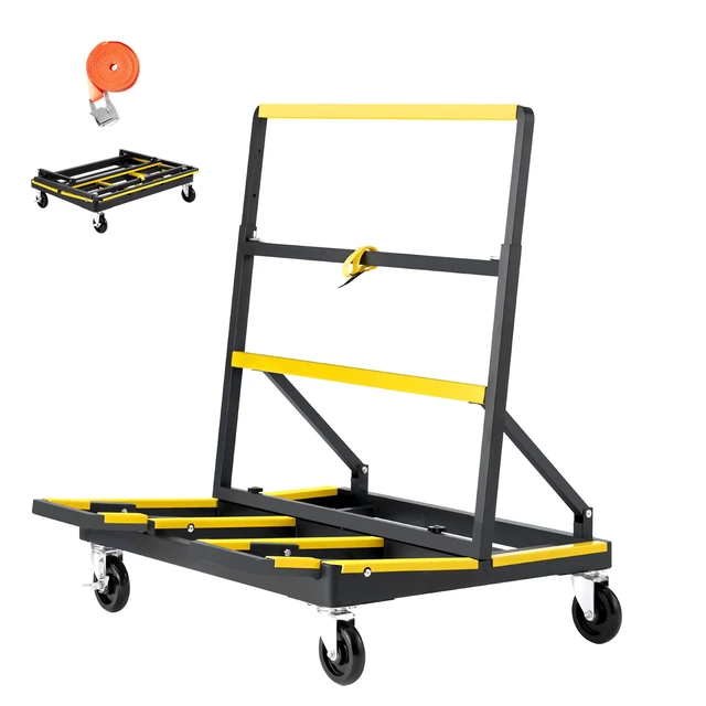 Alt view image 8 of 8 - Drywall Cart Dolly, 1800 lbs Load Capacity, Steel Panel Dolly with 4 Swivel Casters & Expandable Deck, Foldable Panel Truck Cart with Tie-Down Strap for Handling Plywood, Plasterboard, Glass