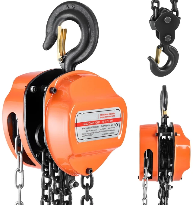 Alt view image 8 of 8 - Hand Chain Hoist, 3 Ton 6600 lbs Capacity, Manual Chain Block with Upgrade G80 Galvanized Chain, 20 ft Lifting Height, Heavy Duty Pulley Hoist for Garage Warehouse Automotive Machinery, Orange