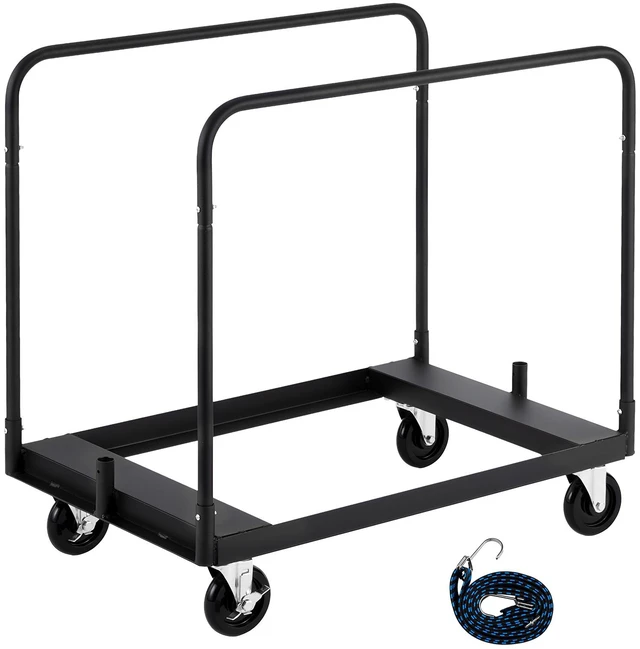 Alt view image 9 of 9 - Drywall Cart Dolly, 1800 lbs Load Capacity, Steel Panel Truck Cart with 5 inch Swivel Casters, Lumber Drywall Dolly with with Tie-Down Strap & 3 Side Handrails for Factory, Warehouse, Garage, Black