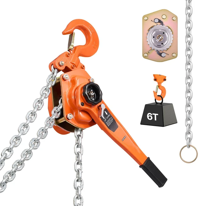 Alt view image 8 of 8 - Manual Lever Chain Hoist, 6T 13200LBS Capacity Heavy Duty Come Along, 10FT Lift G80 Alloy Steel Chain With Dual Pawl Mechanical Brake,360°Rotating Hooks, for Warehouse Construction Garage