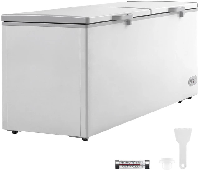 Alt view image 8 of 8 - Chest Freezer, 19.8 Cu.ft / 561 L Large Deep Freezer with Split Top Double Locking Lids, Freestanding Commercial Chest Freezer & 4 Removable Baskets, 7-Level Adjustable Temp, LED Light, 6 Wheels