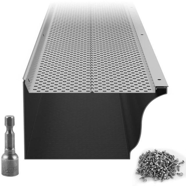 Alt view image 15 of 15 - Gutter Guard, 6 inch Width, Aluminum Leaf Filter DIY Gutter Cover, 26 PCS 104 ft Total Length, 0.157'' Hole Diameter & 0.02'' Thick Raptor Gutter Guards Fits Any Roof or Gutter Type
