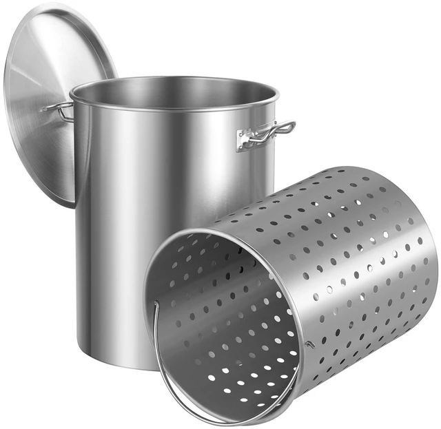 Alt view image 16 of 16 - Stainless Steel Stockpot, 36 Quart Cooking Pots, Cookware Sauce Pot with Basket, Lid, and Handle, Heavy Duty Commercial Grade Stock Pot, Sanding Treatment, for Steaming Boiling or Frying Silver
