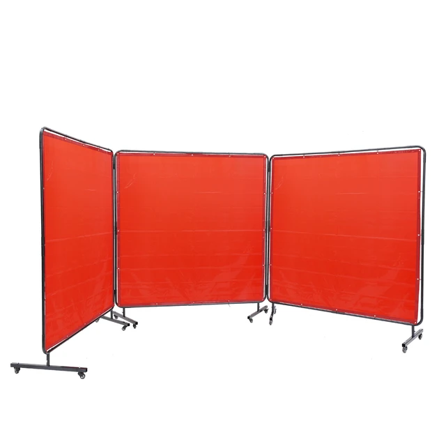 Alt view image 15 of 15 - Welding Screen with Frame, 6' x 6' 3 Panel Welding Curtain Screens, Flame-Resistant Vinyl Welding Protection Screen on 12 Swivel Wheels (6 Lockable), Moveable & Professional for Workshop, Red