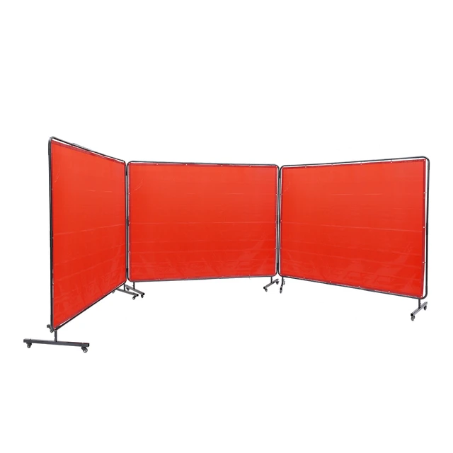 Alt view image 16 of 16 - Welding Screen with Frame, 6' x 8' 3 Panel Welding Curtain Screens, Flame-Resistant Vinyl Welding Protection Screen on 12 Swivel Wheels (6 Lockable), Moveable & Professional for Workshop, Red