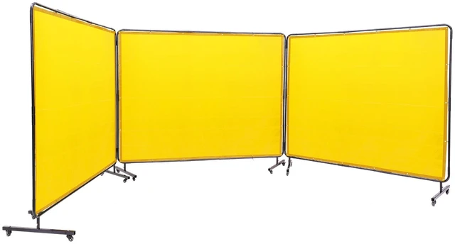 Alt view image 16 of 16 - Welding Screen with Frame, 6' x 8' 3 Panel Welding Curtain Screens, Flame-Resistant Vinyl Welding Protection Screen on 12 Swivel Wheels (6 Lockable), Moveable & Professional for Workshop, Yellow