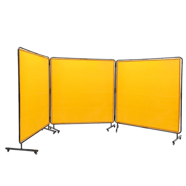 Alt view image 15 of 15 - Welding Screen with Frame, 6' x 6' 3 Panel Welding Curtain Screens, Flame-Resistant Vinyl Welding Protection Screen on 12 Swivel Wheels (6 Lockable), Moveable & Professional for Workshop, Yellow