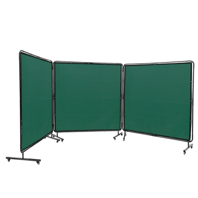 Alt view image 15 of 15 - Welding Screen with Frame, 6' x 6' 3 Panel Welding Curtain Screens, Flame-Resistant Vinyl Welding Protection Screen on 12 Swivel Wheels (6 Lockable), Moveable & Professional for Workshop, Green