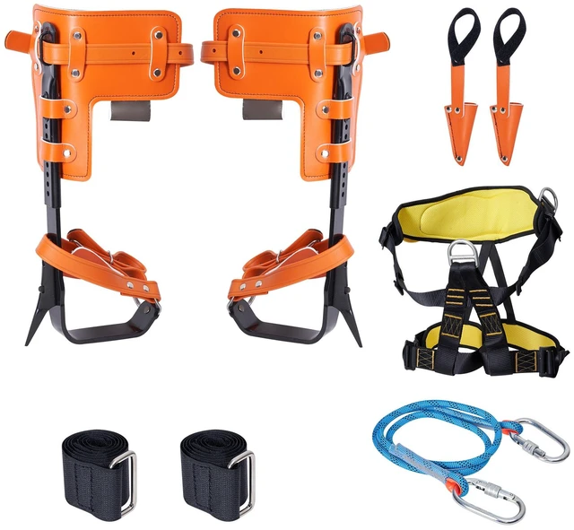 Alt view image 15 of 15 - Tree Climbing Spikes Set, 1 Pair Alloy Steel Climbing Spurs with Safety Rope and Safety Harness, 350lbs Load Capacity Tree Climbing Gear, Arborist Equipment for Climbers, Fruit Picking, Orange