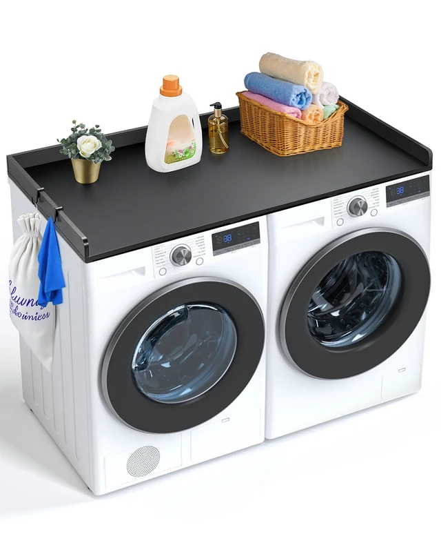 Alt view image 15 of 15 - Washer Dryer Countertop, 54" x 27" Wooden Washer and Dryer Countertop, Water-Resistant Laundry Machine Topper Cover with Anti-Slip Pads, for Laundry Room Organization and Storage, Black