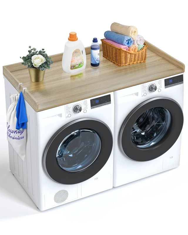 Alt view image 8 of 8 - Washer Dryer Countertop, 54" x 27" Wooden Washer and Dryer Countertop, Water-Resistant Laundry Machine Topper Cover with Anti-Slip Pads, for Laundry Room Organization and Storage, Oak