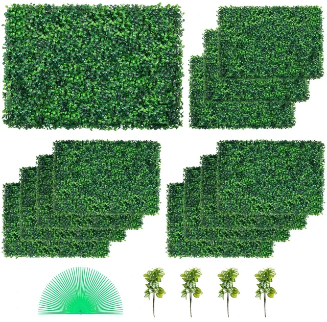 Alt view image 8 of 8 - 12PCS 24\"x16\" Grass Wall Panels for 32 SQ Feet, Boxwood Hedge Wall Panels, Artificial Grass Backdrop Wall 1.6\", Privacy Hedge Screen UV Protected for Outdoor Indoor Garden Fence Backyard