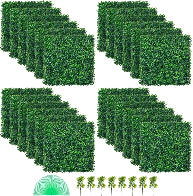 Alt view image 8 of 8 - Artificial Boxwood Panel UV 24pcs Boxwood Hedge Wall Panels Artificial Grass Backdrop Wall 20\" X 20\" 4 cm Green Grass Wall Fake Hedge for Decor Privacy Fence Indoor Outdoor Garden Backyard