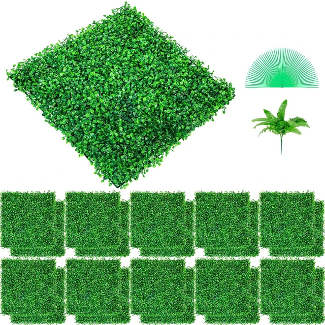Alt view image 8 of 8 - Artificial Boxwood Panel UV 24pcs Boxwood Hedge Wall Panels Artificial Grass Backdrop Wall 10\" X 10\" 4 cm Green Grass Wall, Fake Hedge for Decor Privacy Fence Indoor, Outdoor Garden Backyard