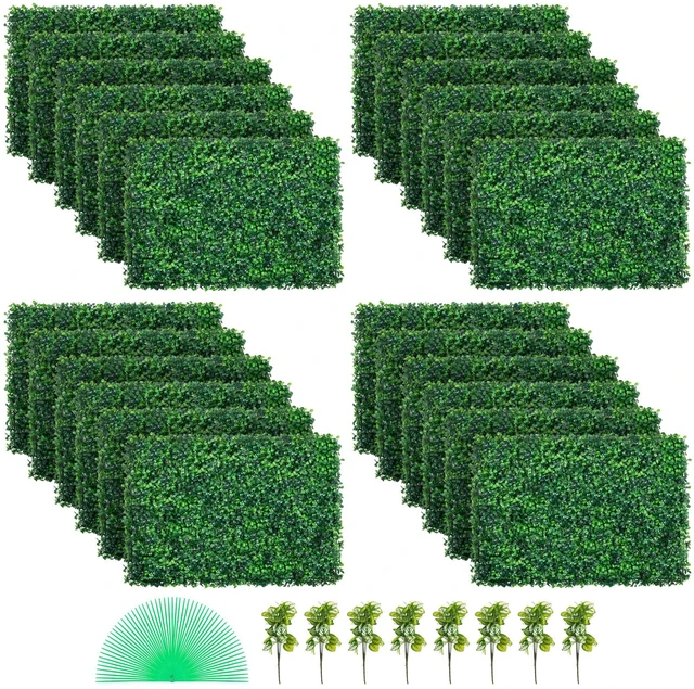 Alt view image 8 of 8 - Artificial Boxwood Panel UV 24pcs Boxwood Hedge Wall Panels Artificial Grass Backdrop Wall 24\" X 16\" 4 cm Green Grass Wall, Fake Hedge for Decor Privacy Fence Indoor, Outdoor Garden Backyard