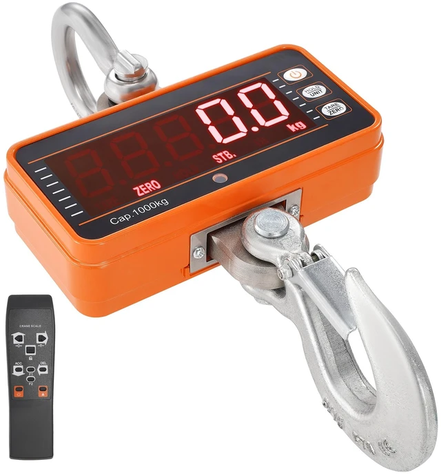 Alt view image 8 of 8 - VEVOR Digital Crane Scale, 2200 lbs/1000 kg, Industrial Heavy Duty Hanging Scale with Remote Control, Cast Aluminum Case & LED Screen, High Precision for Construction, Factory, Farm, Hunting (Orange)
