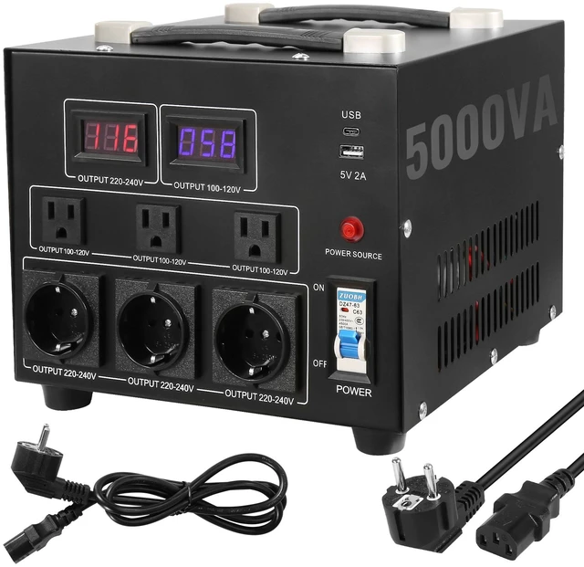 Alt view image 16 of 16 - Voltage Converter Transformer, 5000W, Heavy Duty Step Up/Down Transformer, Convert from 110 Volt to 220 Volt and from 220 Volt to 110 Volt, with US Outlet EU Outlet 5V USB Port, CE Certified
