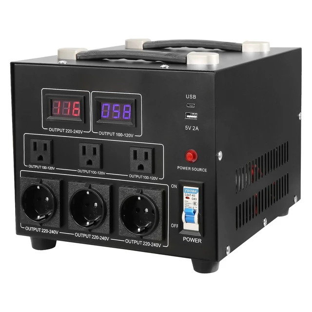 Alt view image 16 of 16 - Power Converter, 3000W, Durable Step Up/Down Unit, Switches between 110V and 220V, Includes US and EU Outlets plus 5V USB, CE Approved