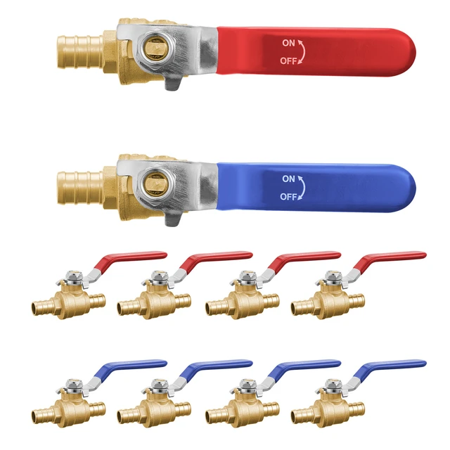 Alt view image 15 of 15 - PEX Ball Valve, 10 Pieces, 1/2 in PEX Brass Ball Valve, PEX Full Port Brass Ball Valves, Quarter Turn Hot (Red) Cold (Blue) PEX Full Port Ball Valve, for Kitchen, Hydronic Heating, Bathroom