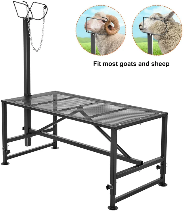 Alt view image 15 of 15 - Goat & Sheep Stand, 51x23 inch Livestock Stand, Metal Livestock Milking and Shearing Stand 21" to 33" Adjustable Height, with Headpiece and Nose Loop, 500lbs Loading Weight, Black