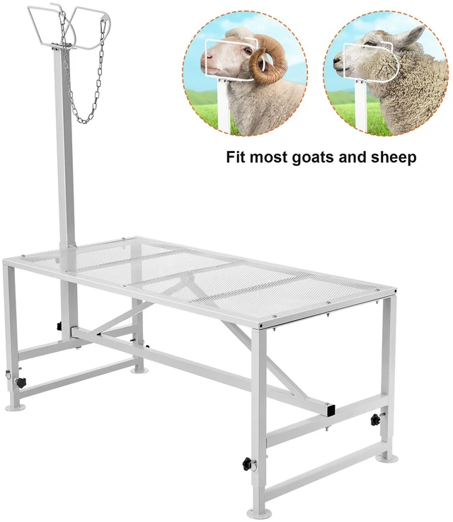 Alt view image 15 of 15 - Goat & Sheep Stand, 47x23 inch Livestock Stand, Metal Livestock Milking and Shearing Stand 21" to 33" Adjustable Height, with Headpiece and Nose Loop, 500lbs Loading Weight, White