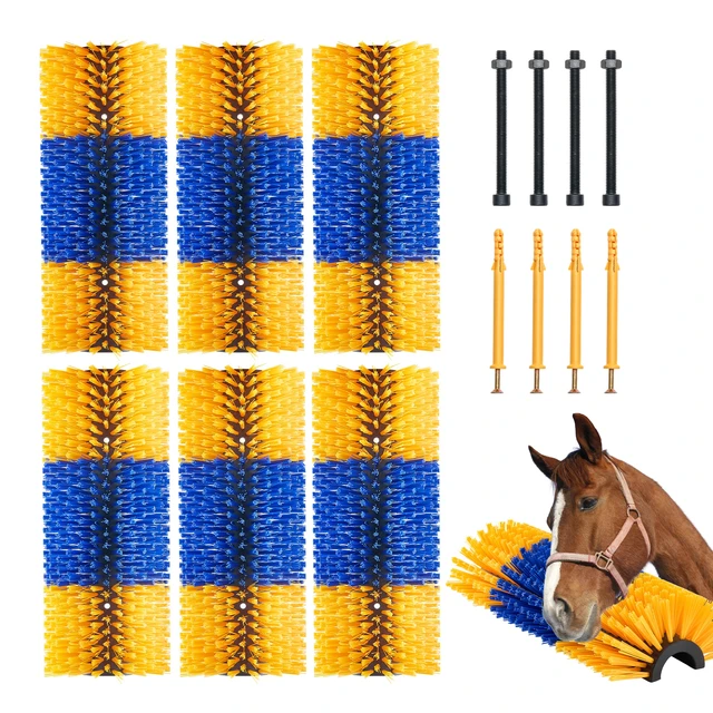 Alt view image 8 of 8 - Livestock Scratching Brush, 6 Pcs Horse Brush with 12 Screws, 20 x 7.5 in Cow Scratcher, for Back Itch Relief & Keep Cleaning, Grooming & Scratching Post Brush for Horse, Pig, Cattle Supplies
