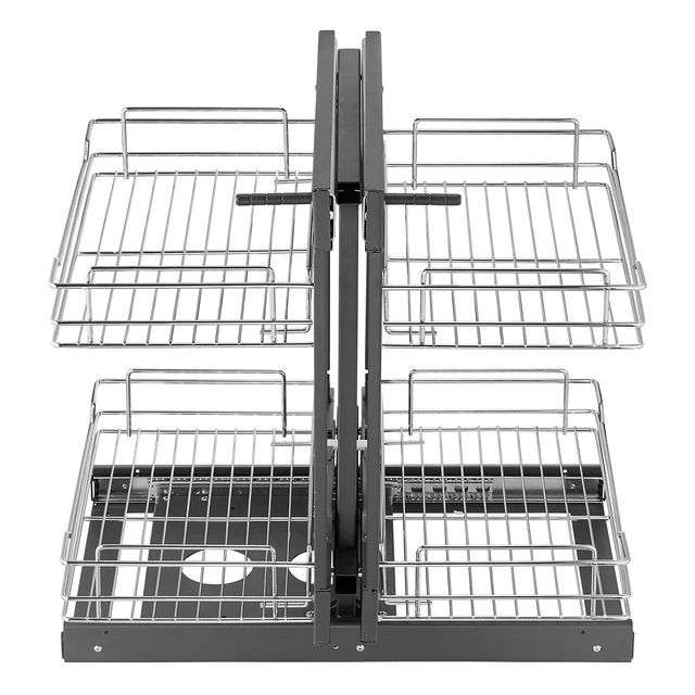 Alt view image 9 of 9 - 2 Tier 4 Shelf Blind Corner Pull Out Organizer Chrome Kitchen Cabinet Basket